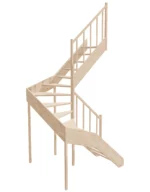 Schody drewniane zabiegowe 180°, prawe ażurowe EMQD 150R marki Sowosz. Do samodzielnego montażu. W zestawie z balustradą.